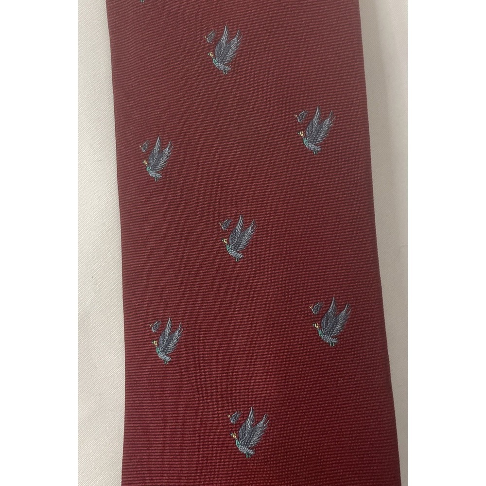 Vintage Audubon Collection Silk Necktie Flying Ducks Burgundy/Dark Red